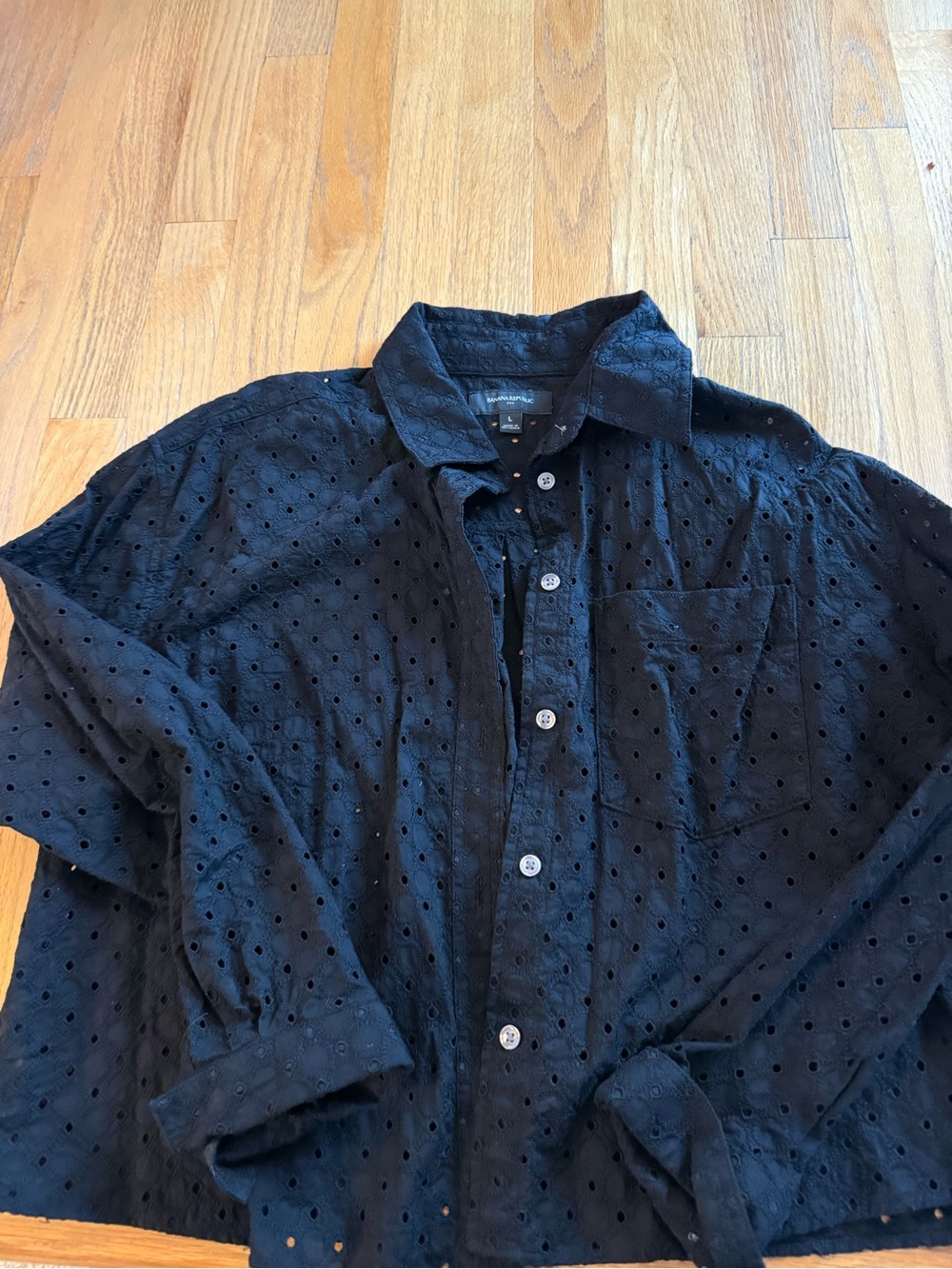 Banana Republic Black Eyelet Button-Down Blouse